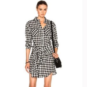 Current Elliott Plaid Sleeve Tie Shirt Dress 6